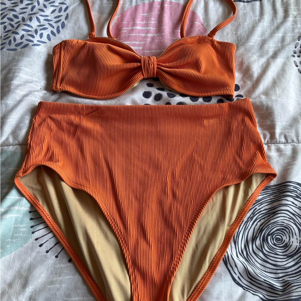 Old Navy Orange and Tan High Waisted ribbed Bikini